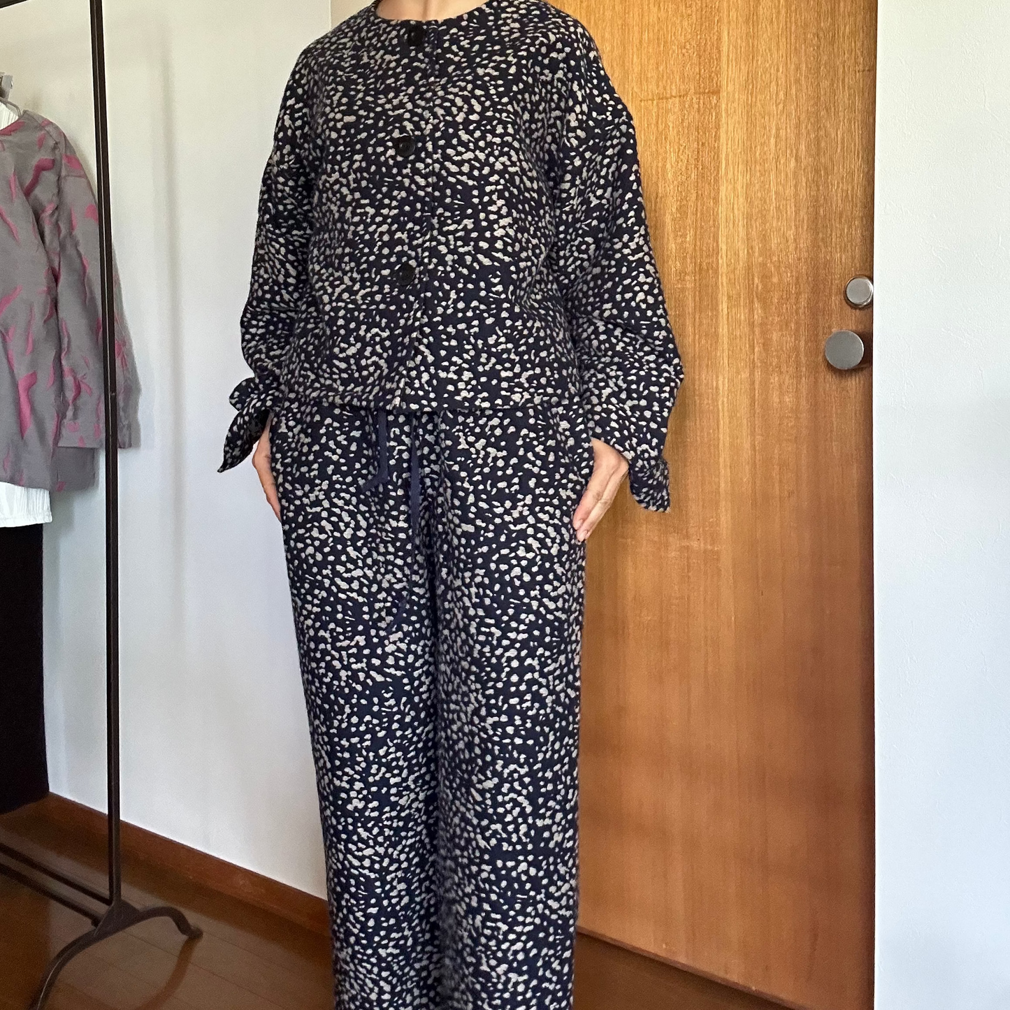 11月中旬入荷予定！播州織 Wool/Cotton イージーパンツ / navyxgreige