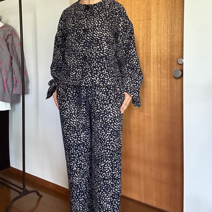 11月中旬入荷予定！播州織 Wool/Cotton イージーパンツ / navyxgreige
