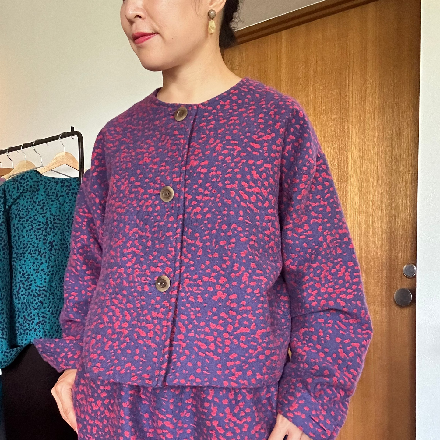 11月中旬入荷予定！播州織 Wool/Cotton ショート丈ジャケット / pink x purple