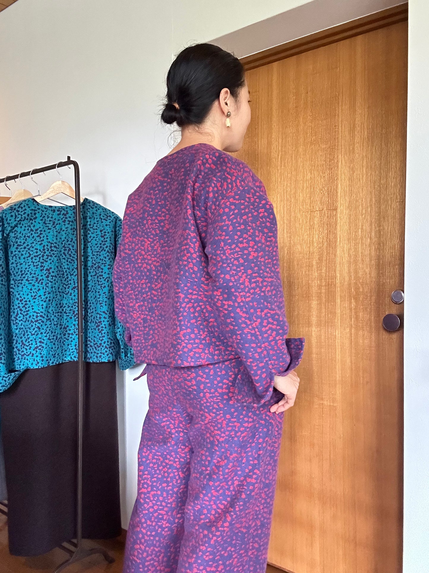 11月中旬入荷予定！播州織 Wool/Cotton ショート丈ジャケット / pink x purple