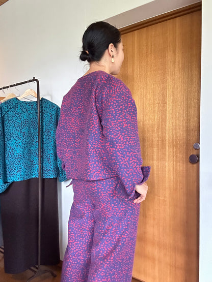 11月中旬入荷予定！播州織 Wool/Cotton ショート丈ジャケット / pink x purple