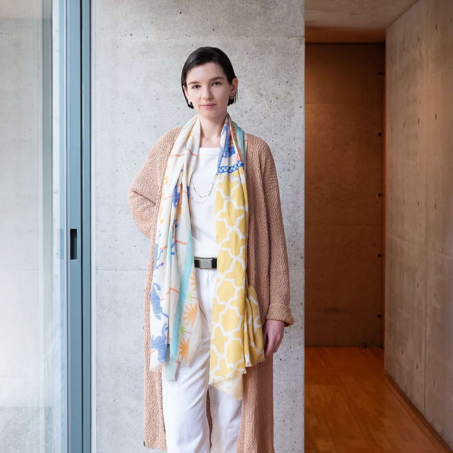 オーガニックコットンのロングストール 'Parisian Carosel' peach