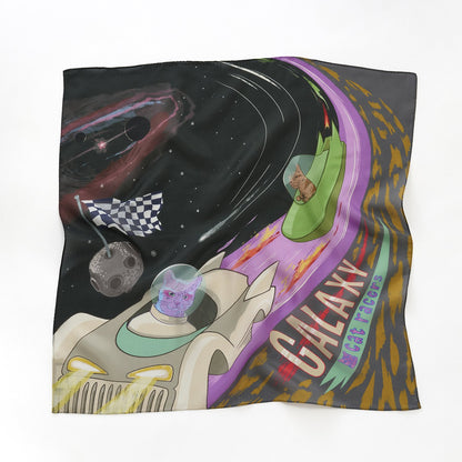 リング付き シルクのミニスカーフ 'Galaxy Cat Racers' black