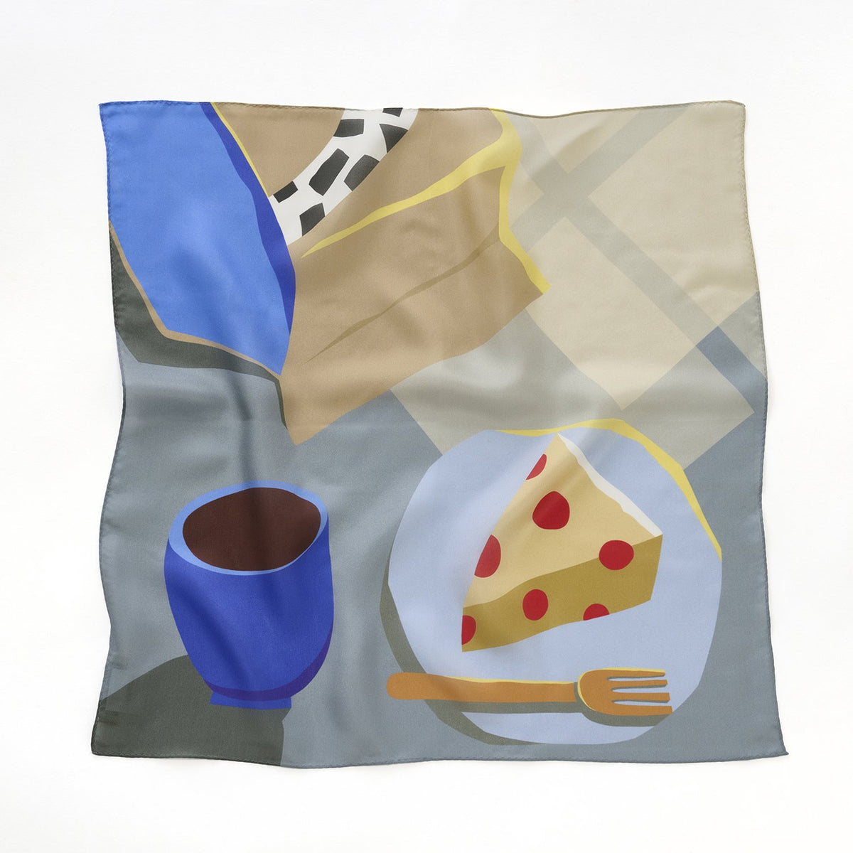 リング付き シルクのミニスカーフ 'Cheese Cake' grey