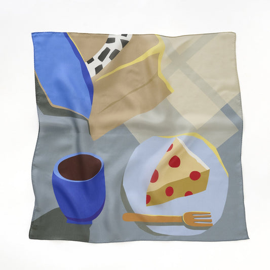 リング付き シルクのミニスカーフ 'Cheese Cake' grey