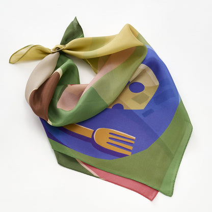 リング付き シルクのミニスカーフ 'Cheese Cake' green