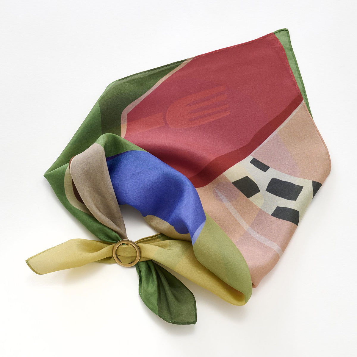 リング付き シルクのミニスカーフ 'Cheese Cake' green
