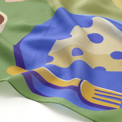 リング付き シルクのミニスカーフ 'Cheese Cake' green