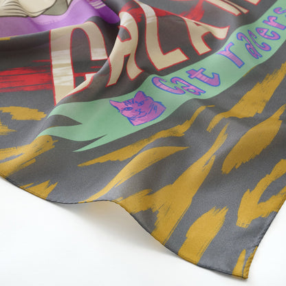 シルクの大判スカーフ 'Galaxy Cat Racers' black