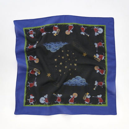 リング付き シルクコットンのミニスカーフ 'Shooting Stars' navy