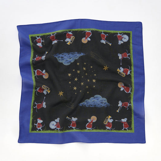 リング付き シルクコットンのミニスカーフ 'Shooting Stars' navy