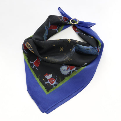 リング付き シルクコットンのミニスカーフ 'Shooting Stars' navy