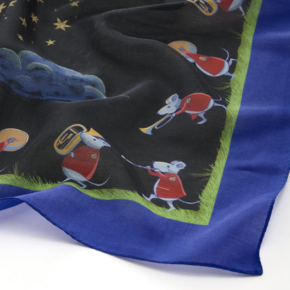 リング付き シルクコットンのミニスカーフ 'Shooting Stars' navy