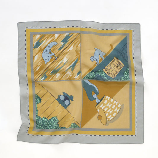 リング付き シルクコットンのミニスカーフ 'The Biscuit Heist' yellow