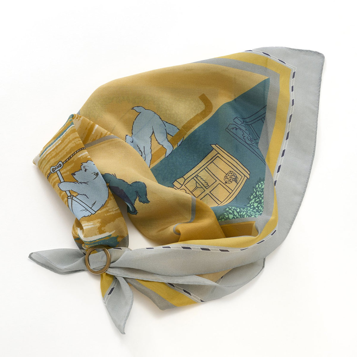 リング付き シルクコットンのミニスカーフ 'The Biscuit Heist' yellow