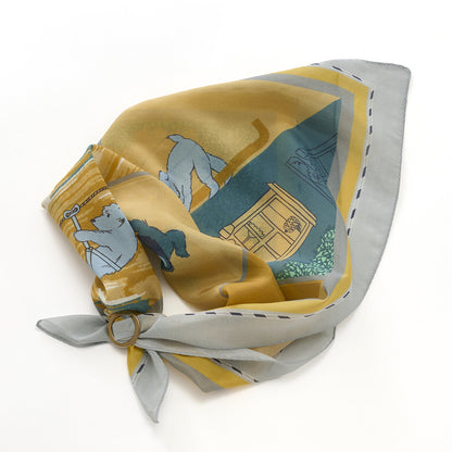 リング付き シルクコットンのミニスカーフ 'The Biscuit Heist' yellow