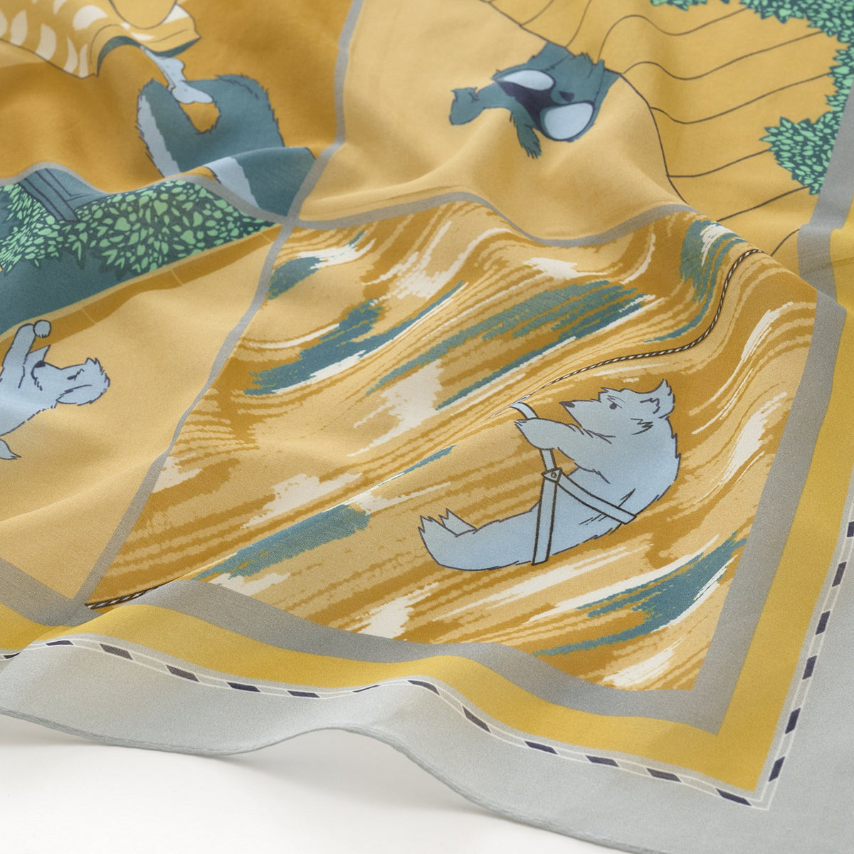 リング付き シルクコットンのミニスカーフ 'The Biscuit Heist' yellow