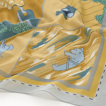 リング付き シルクコットンのミニスカーフ 'The Biscuit Heist' yellow
