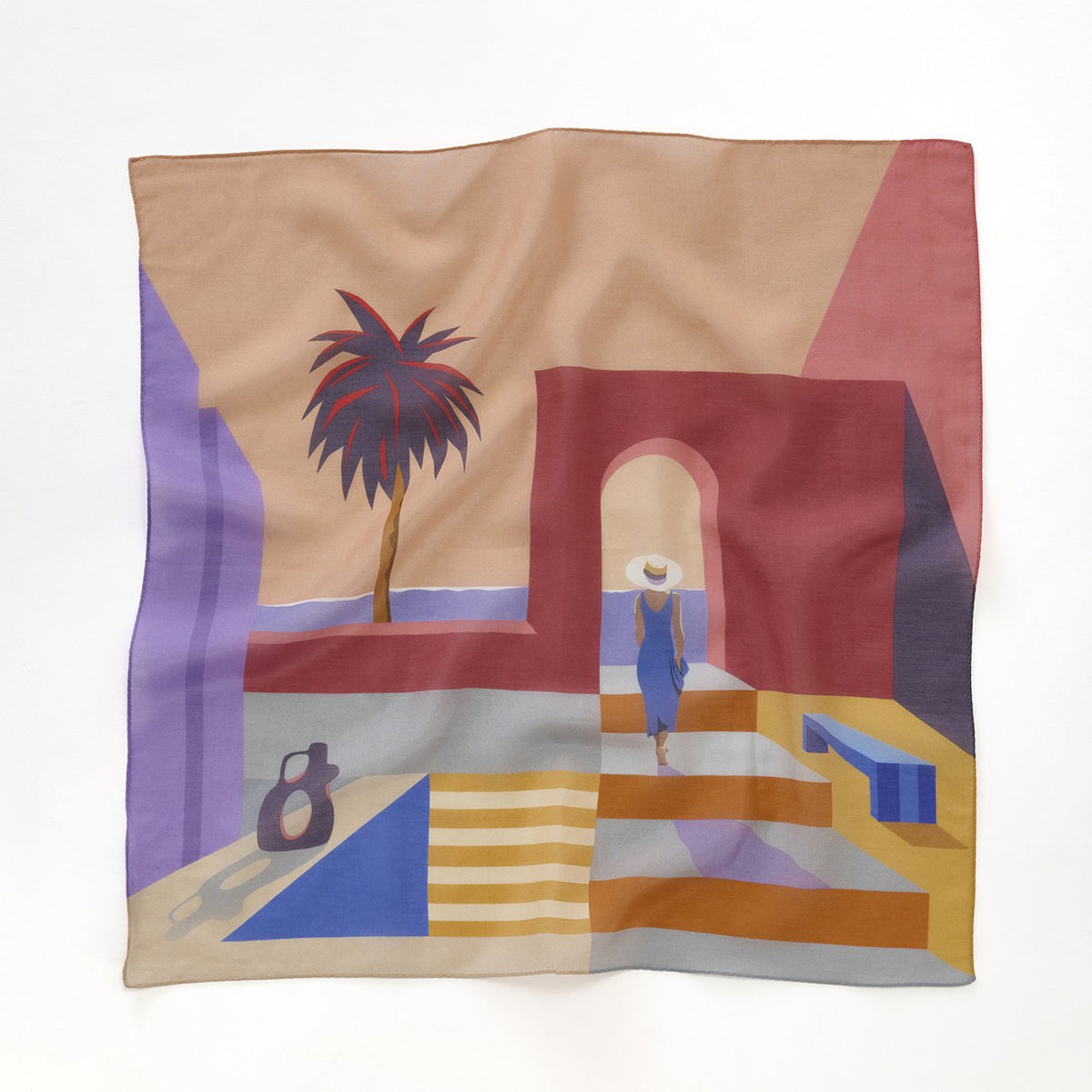リング付き シルクコットンのミニスカーフ 'Apollo's Garden' sunset pink