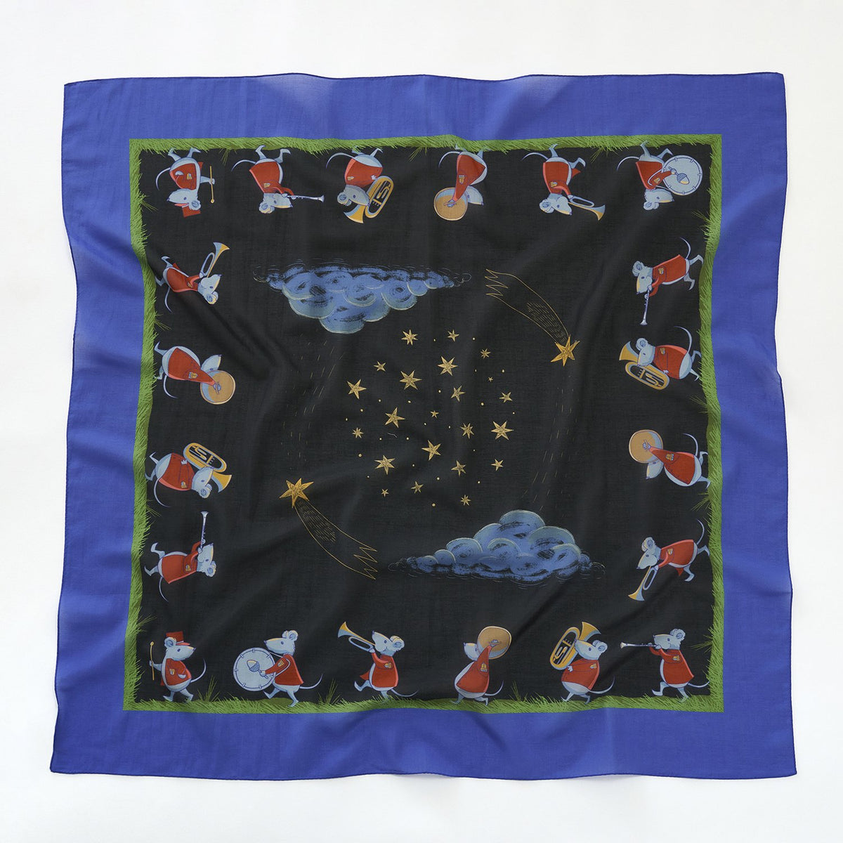 シルクコットンの大判スカーフ 'Shooting Stars' navy