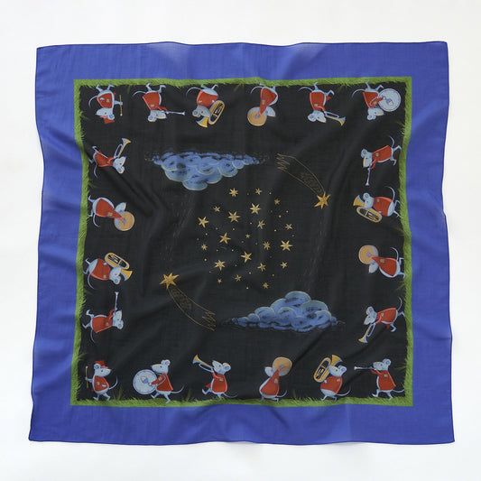シルクコットンの大判スカーフ 'Shooting Stars' navy