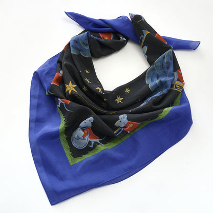 シルクコットンの大判スカーフ 'Shooting Stars' navy
