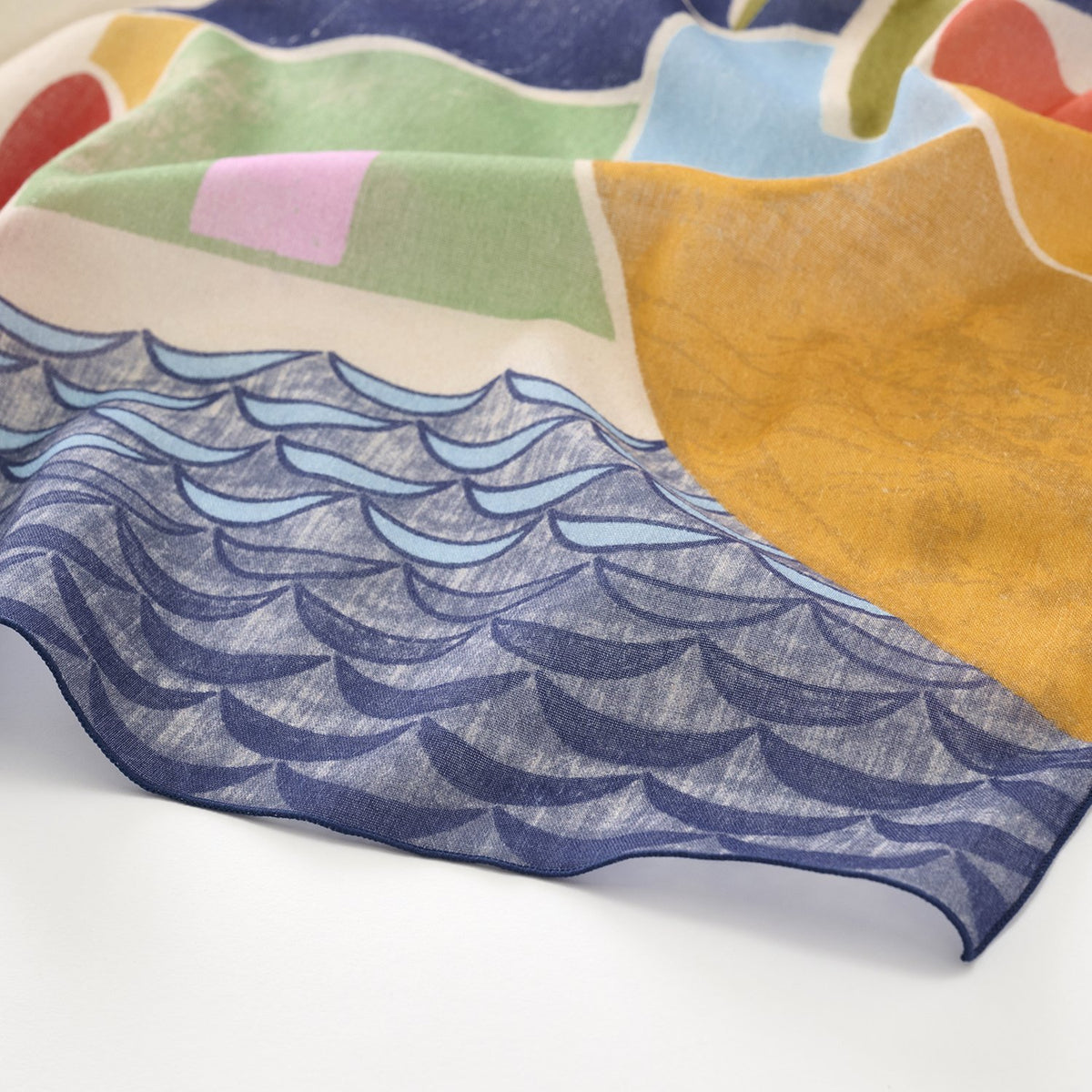 リング付き オーガニックコットンミニスカーフ 'Surf Shacks' beige
