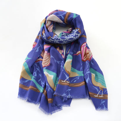 オーガニックコットンのロングストール 'Crabble Magnolia' navy