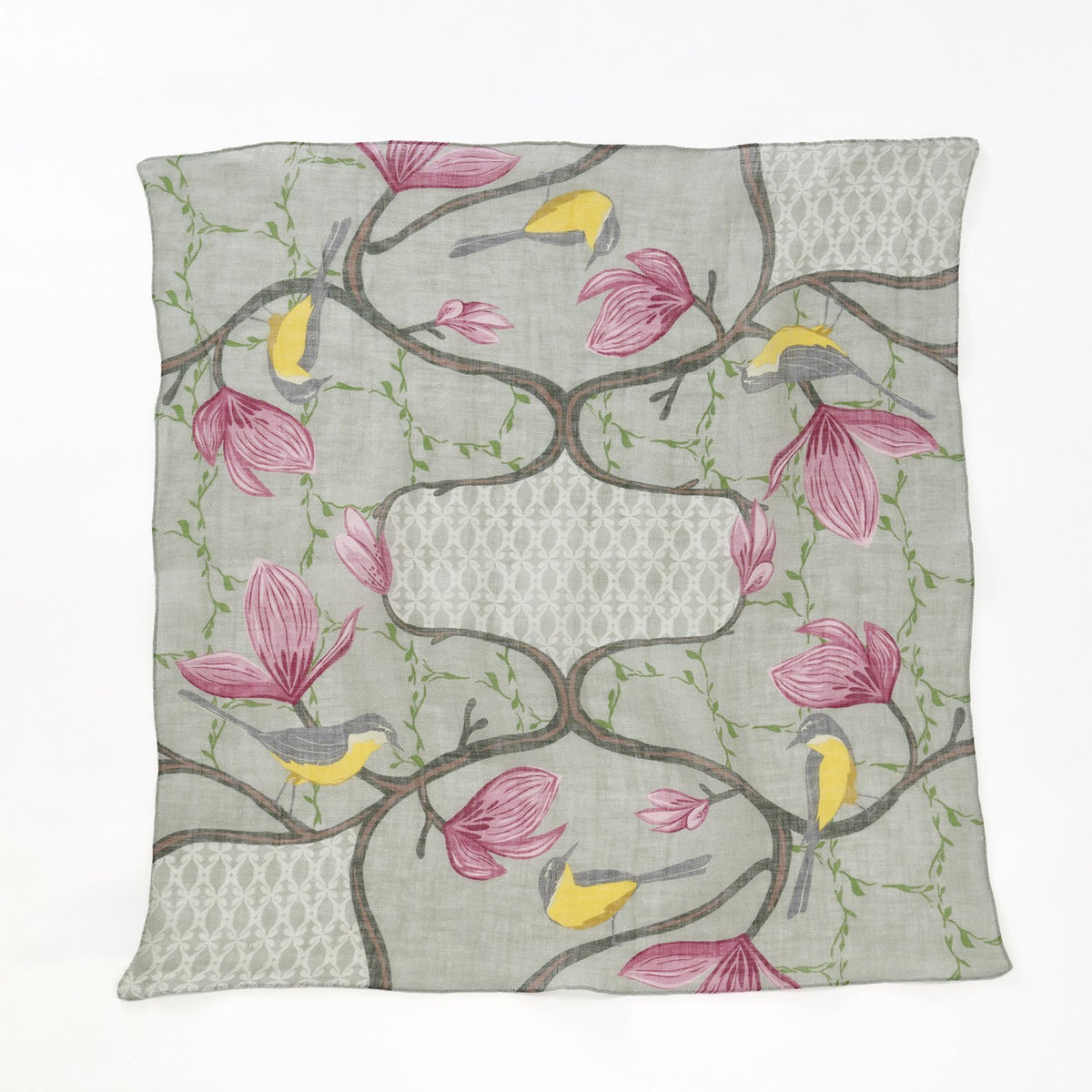 リング付き 近江のリネンミニスカーフ 'Crabble Magnolia' grey