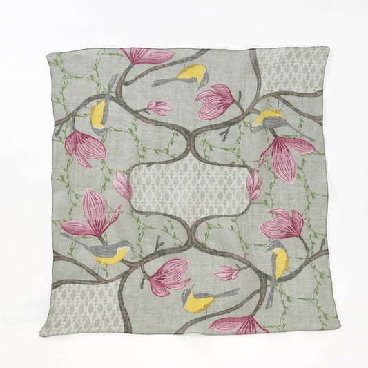 リング付き 近江のリネンミニスカーフ 'Crabble Magnolia' grey