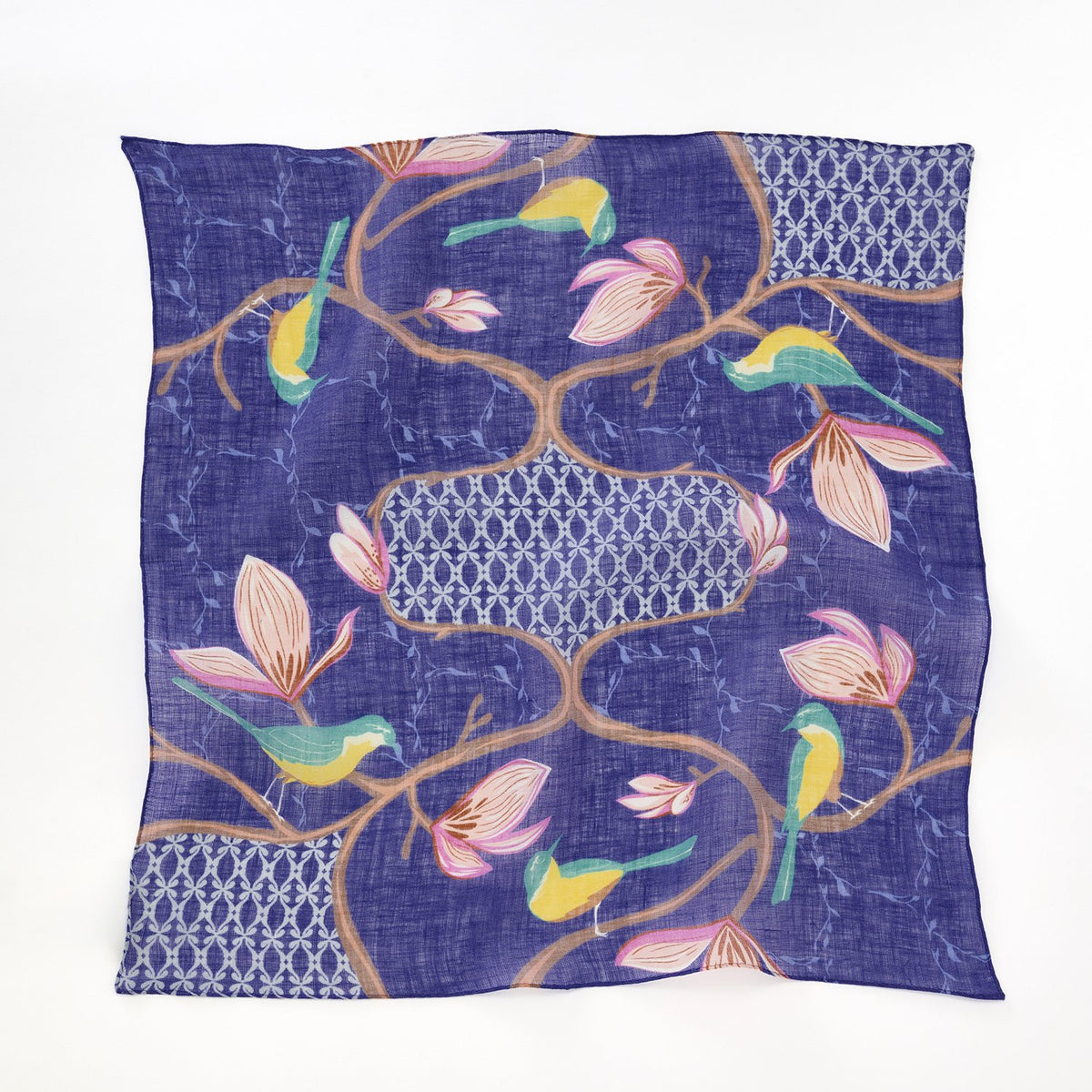 リング付き 近江のリネンミニスカーフ 'Crabble Magnolia' navy
