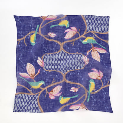 リング付き 近江のリネンミニスカーフ 'Crabble Magnolia' navy