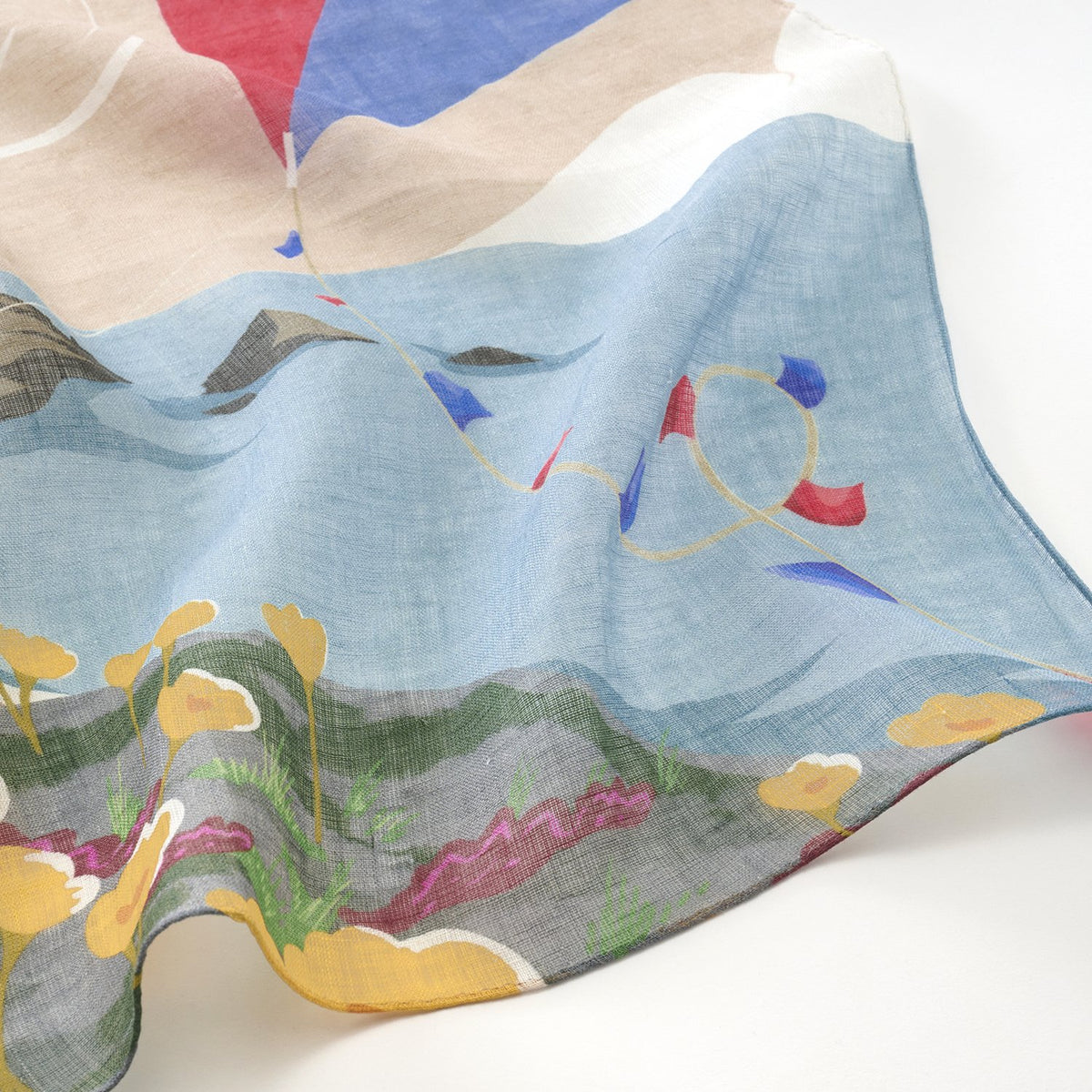 リング付き 近江のリネンミニスカーフ 'Windy Bay' beige