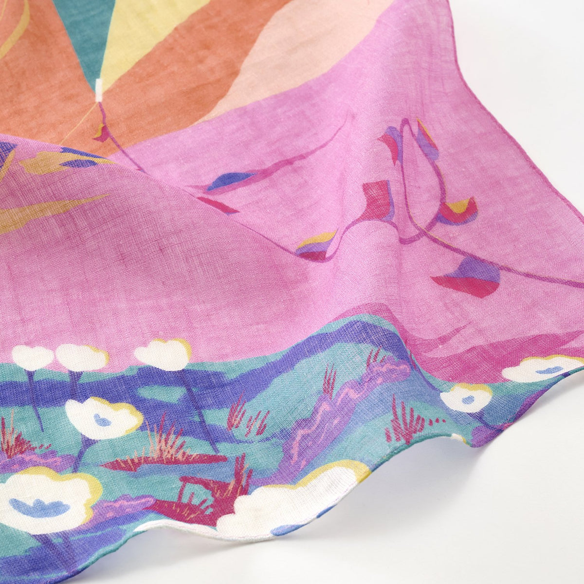 リング付き 近江のリネンミニスカーフ 'Windy Bay' pink