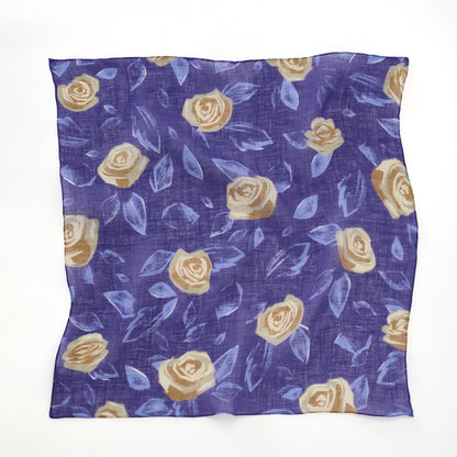 リング付き 近江のリネンミニスカーフ 'English Rose' navy