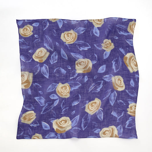 リング付き 近江のリネンミニスカーフ 'English Rose' navy
