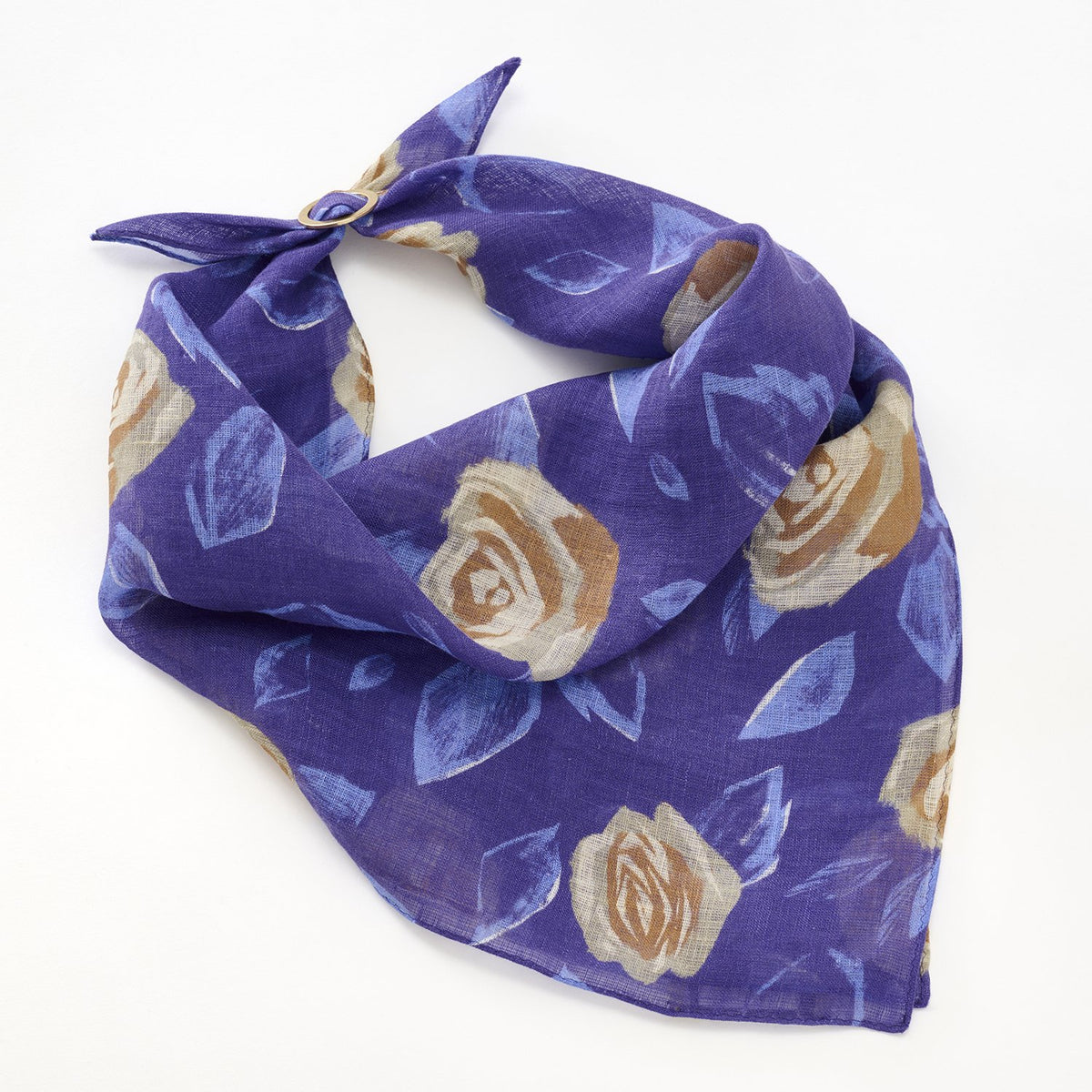 リング付き 近江のリネンミニスカーフ 'English Rose' navy