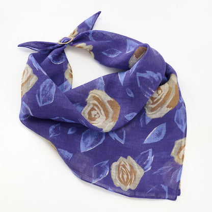 リング付き 近江のリネンミニスカーフ 'English Rose' navy