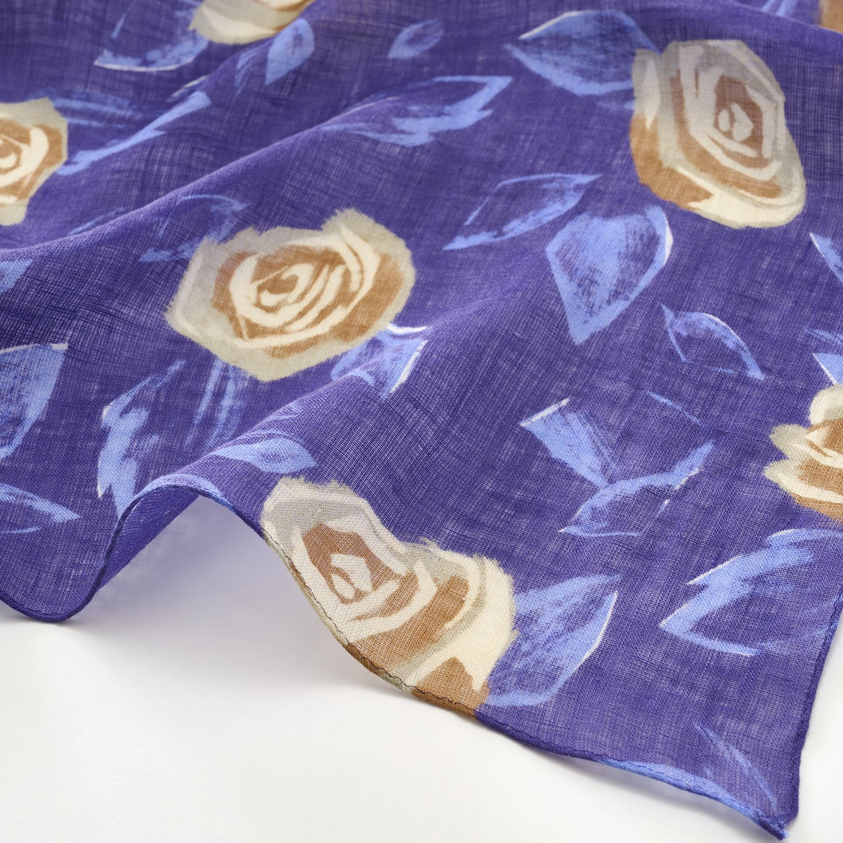 リング付き 近江のリネンミニスカーフ 'English Rose' navy