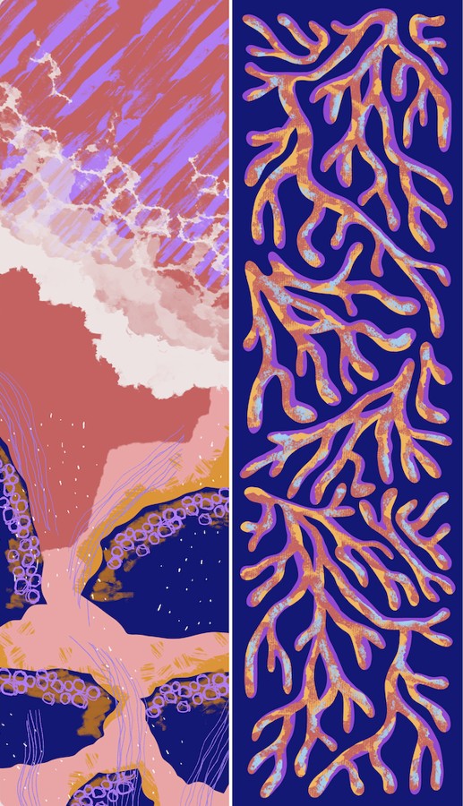 近江のリネンループスカーフ 'Mango Reef' pink