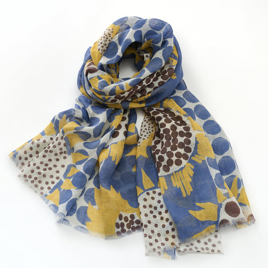 近江のリネンのロングストール 'August Bloom' navy