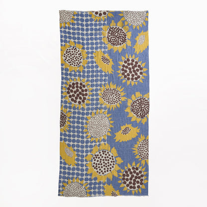 近江のリネンのロングストール 'August Bloom' navy