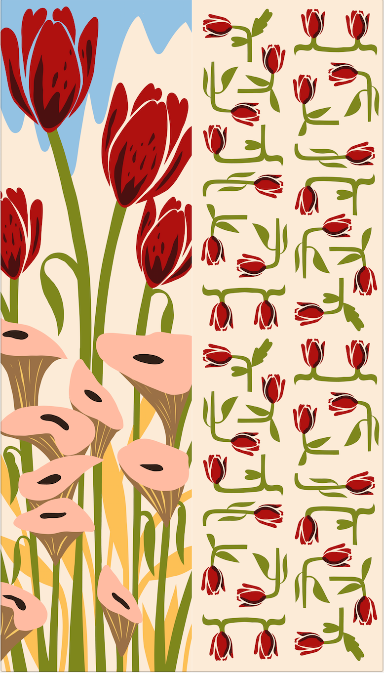 ３月上旬再入荷！Silk/Silk 'Tulips' red ループスカーフ
