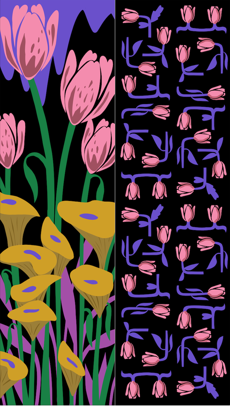 ３月上旬再入荷！Silk/Silk 'Tulips' black ループスカーフ