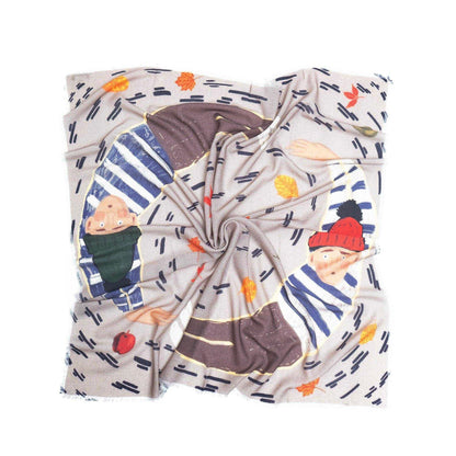 Japanese Merino Wool 'Another Windy Day' Gray Square Scarf