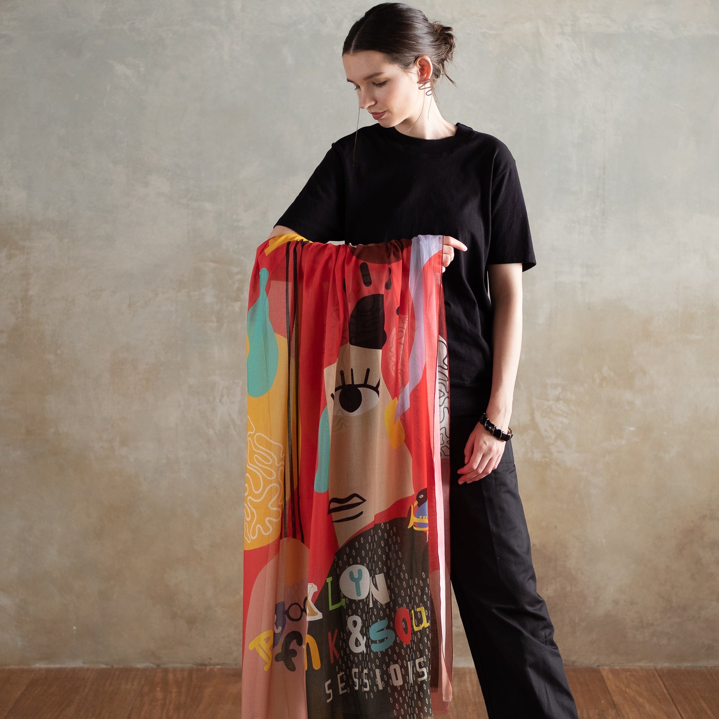 Japanese Printed Organic Cotton 'Brooklyn Funk Soul Sessions' B long stole