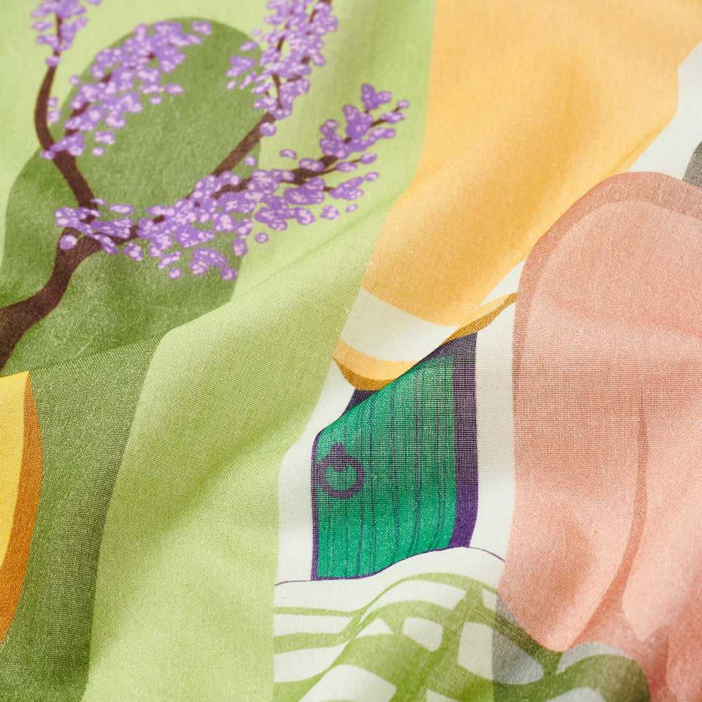 5月再入荷予定！Japanese Printed Organic cotton 'Santorini' yellow リング付きミニスカーフ