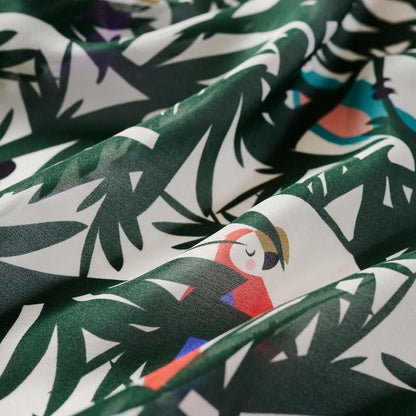 Japanese Printed Silk 'Peekaboo' green リング付きミニスカーフ