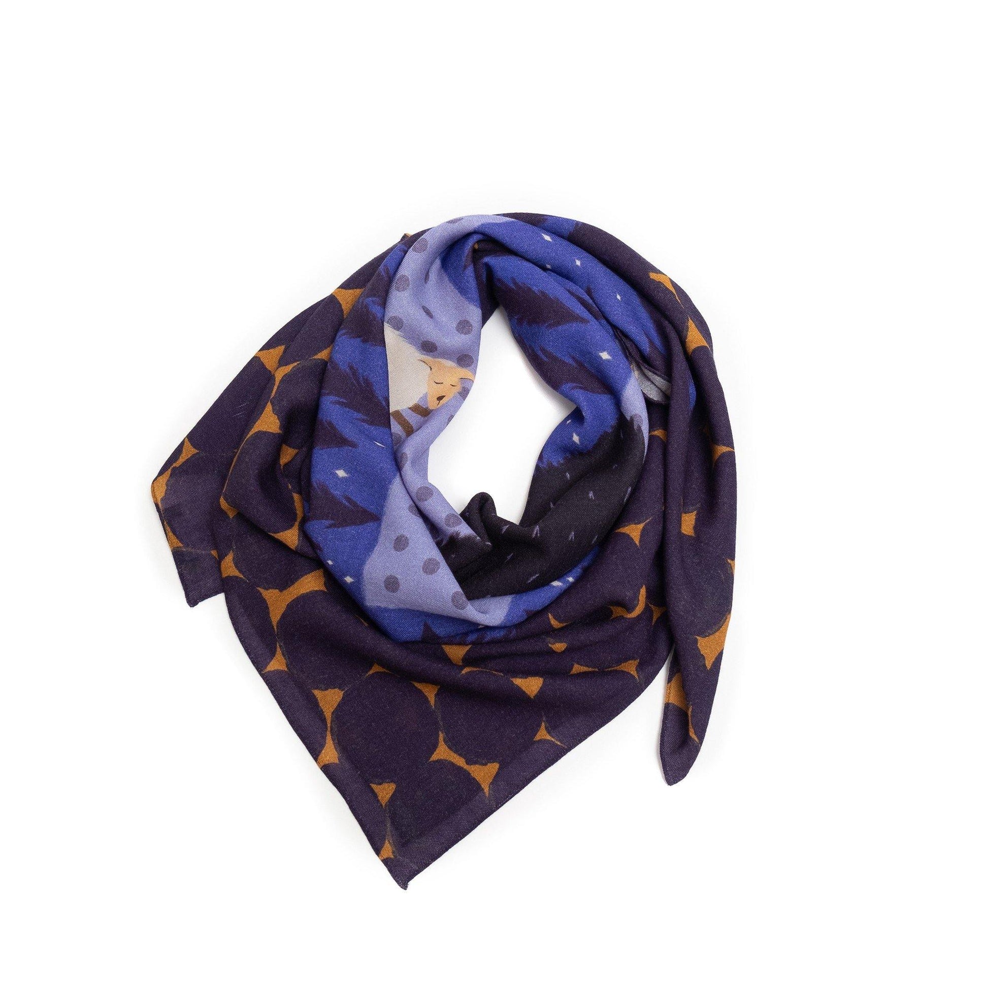 Japanese Merino Wool 'Hibernation' Navy 正方形スカーフ | YARN&COPPER