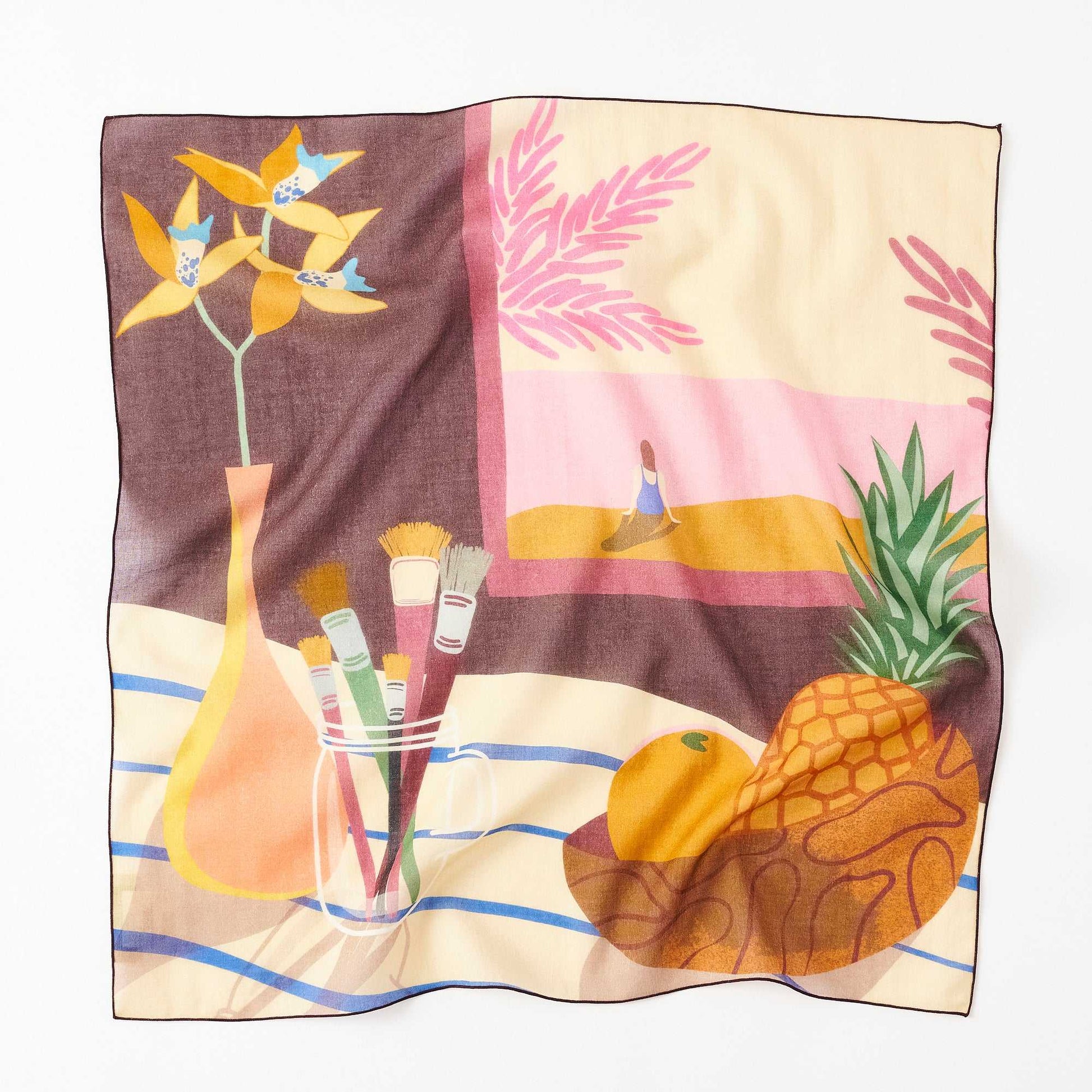 Japanese Printed Organic cotton 'California' sunset pink リング付きミニスカーフ